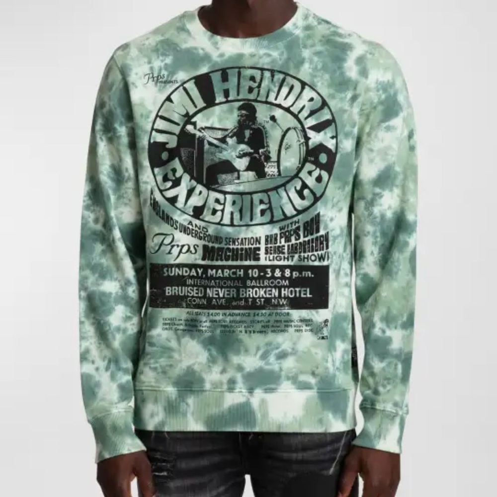 PRPS X Jimi Hendrix Experience Green Tie Dye  Crewneck Sweatshirt Men's Sz L